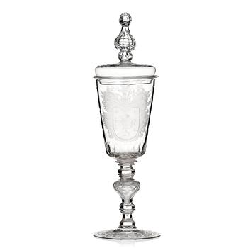 325. A large Bohemian glass goblet with cover, 18th Century.