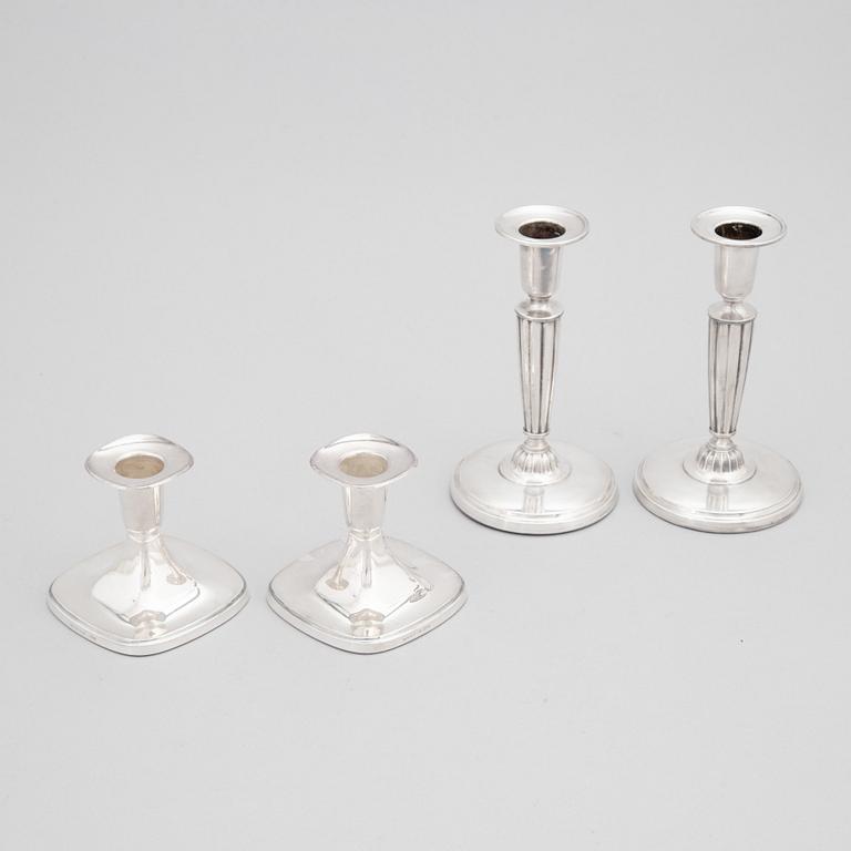 Ljusstakar, 2+2 st, silver, Tore Eldh, Cesons Göteborg 1965, samt CG Hallberg, Stockholm 1961.
