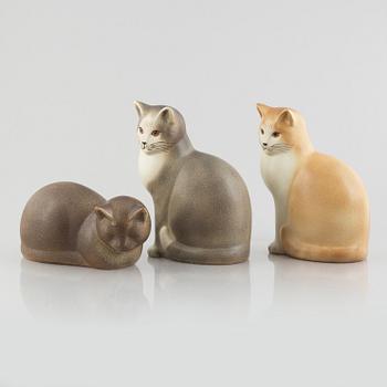 Lisa Larson, three cat figurines, K-studion, Gustavsberg, Sweden.