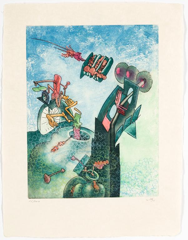 ROBERTO MATTA, 10 pieces of aquatint etchings named "Home' Mére", signed and numbered 71/100.