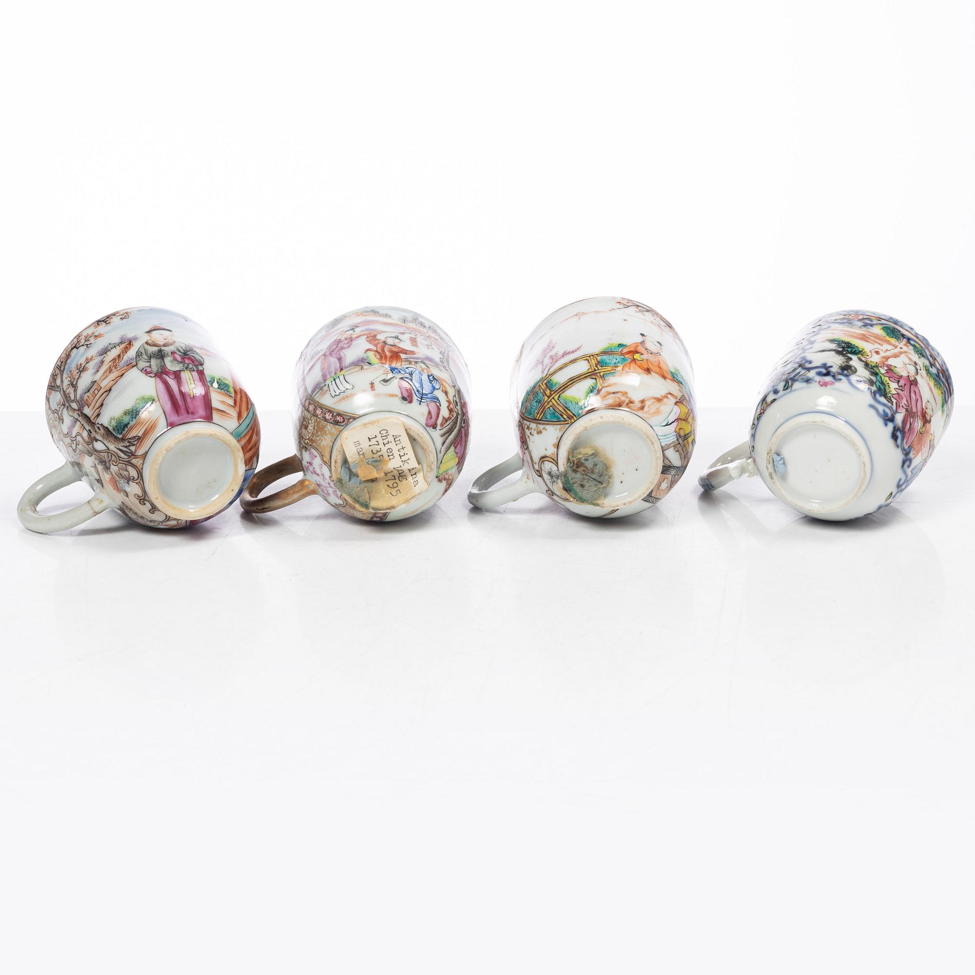 Thirteen porcelain cups, China, mostly 18th century.