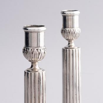 A pair of Swedish 18th century silver candelsticks, marks of Pehr Zethelius, Stockholm 1797.