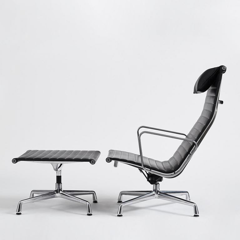 Charles & Ray Eames, an armchair and ottoman, Aluminium group model "EA 316", Vitra, 21st century.