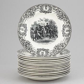 A set 15 cream ware dinner plates, Belgium, "Napoleon".