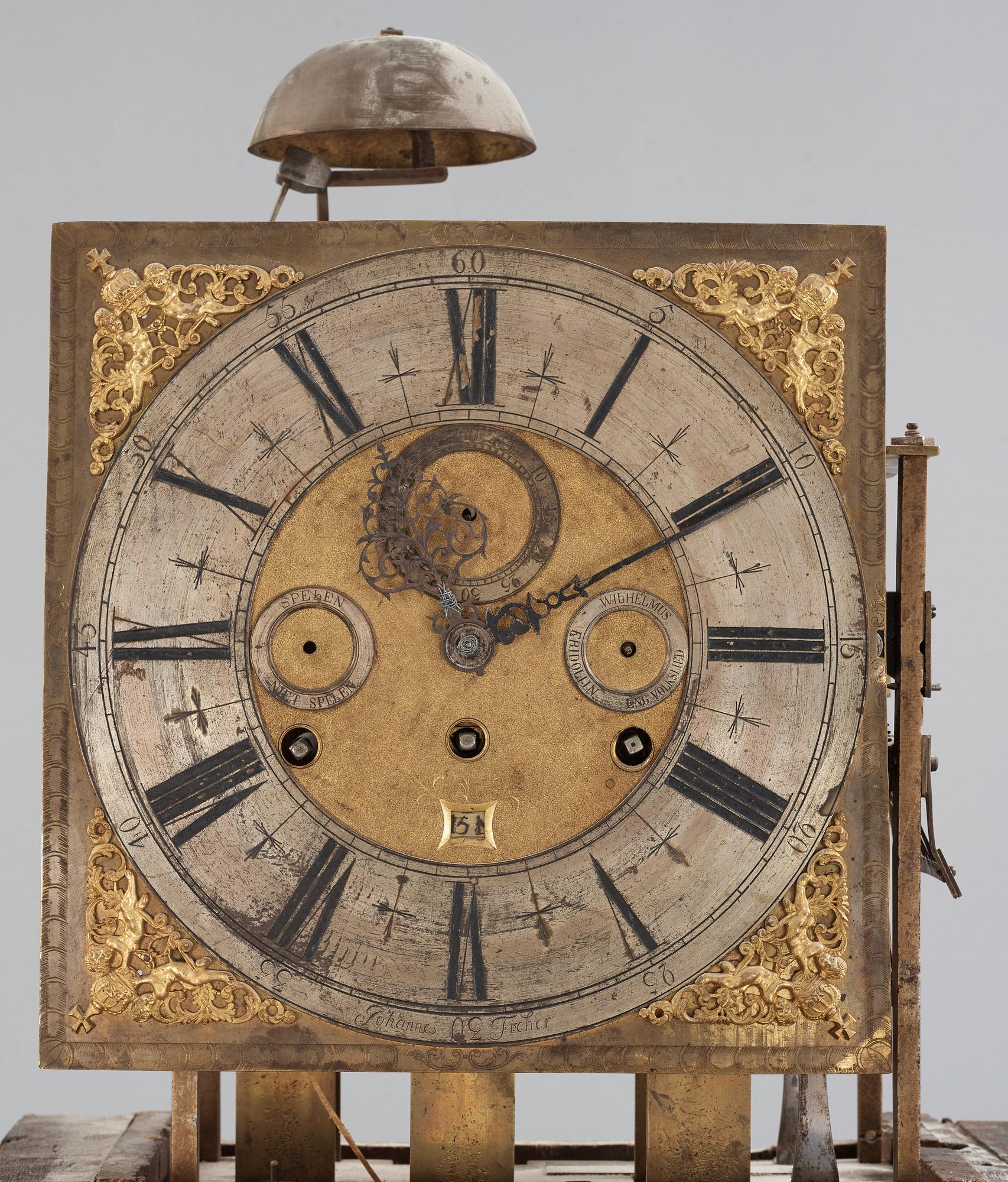 A Baroque late 17th century longcase clock by Johannes Fischer, probably Dutch.