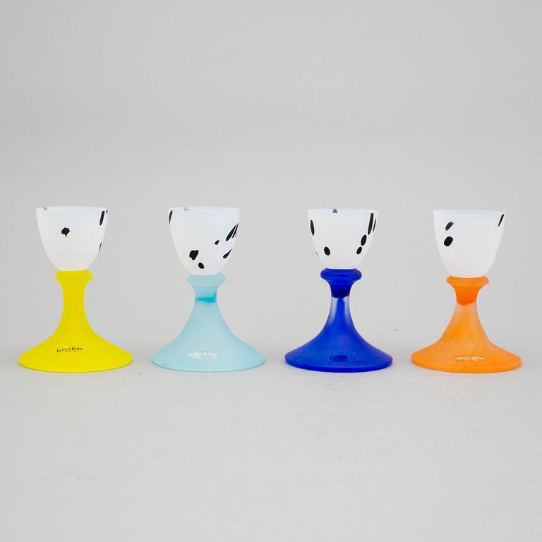 Eight GUNNEL SAHLIN glass egg cups from Kosta Boda.
