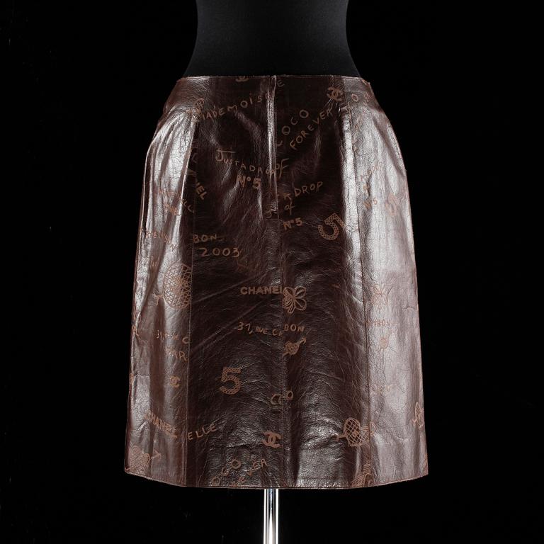 A brown leather skirt by Chanel, spring 2003.