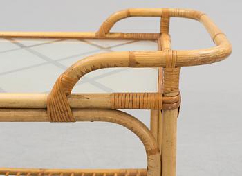 A bamboo and rattan tea trolley from Korgmöbelhantverk E.W. Ottosson, Stockholm, 1940's.