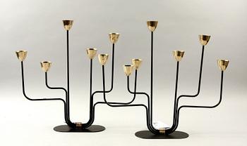 KANDELABRAR, ett par, metall, Gunnar Ander, Ystad-Metall, omkring 1900-talets mitt.