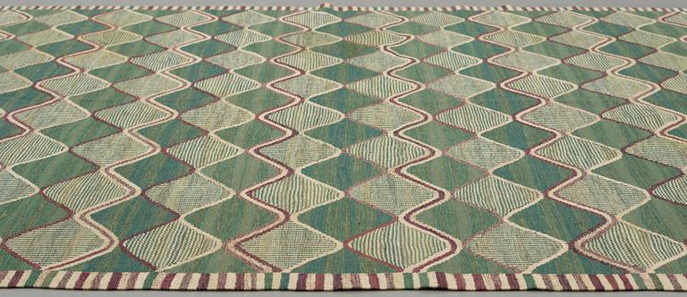 Barbro Nilsson, A CARPET, "Grönspättan" ("Spättan grön"), flat weave, ca 274 x 230,5 cm, signed AB MMF BN.