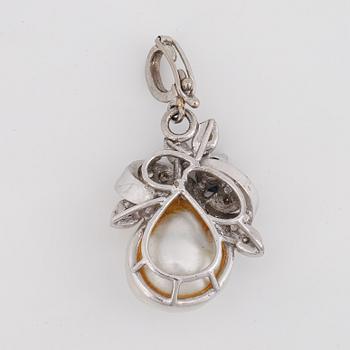 Pearl, sapphire and diamond pendant.