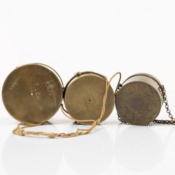 Mine compasses 3 pcs, one marked Rosén Falun, 19th century.