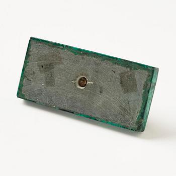 A Russian Nicholas II malachite-veneered and gilt-bronze paperweight, late 19th century.