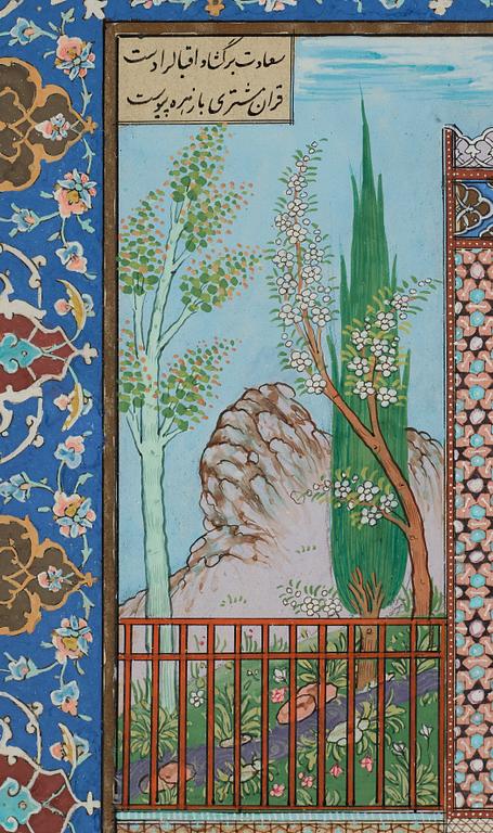 A gouache by an unknown artist, signed Hossein Rohani. Mid 20th century.