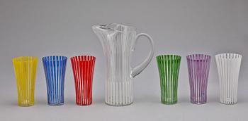 GLAS samt KANNA, 7 st, "Strikt", Bengt Orup, Johansfors, 1950-tal.