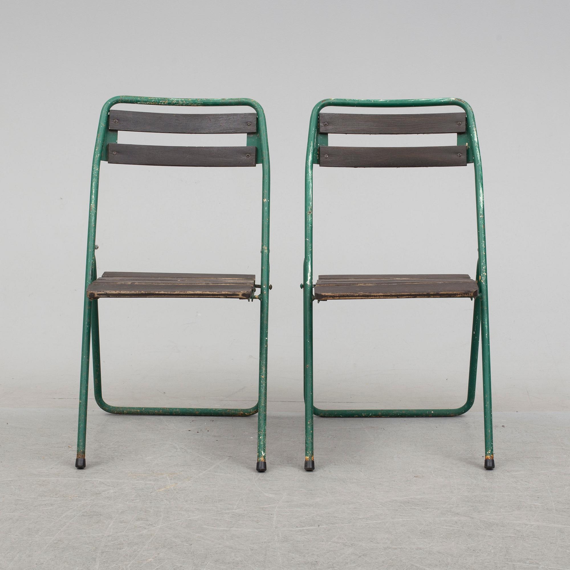 TRÄDGÅRDSSTOLAR/FÄLLSTOLAR, ett par, "B12", Grythyttan, 1960-tal.