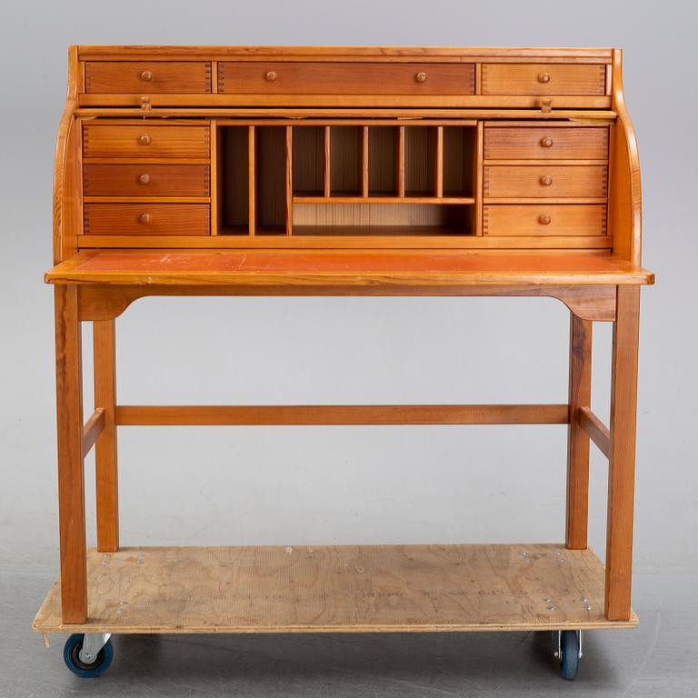 A pine roll top secretary desk by Andreas Hansen, Hadstens, end of the 20th Century.