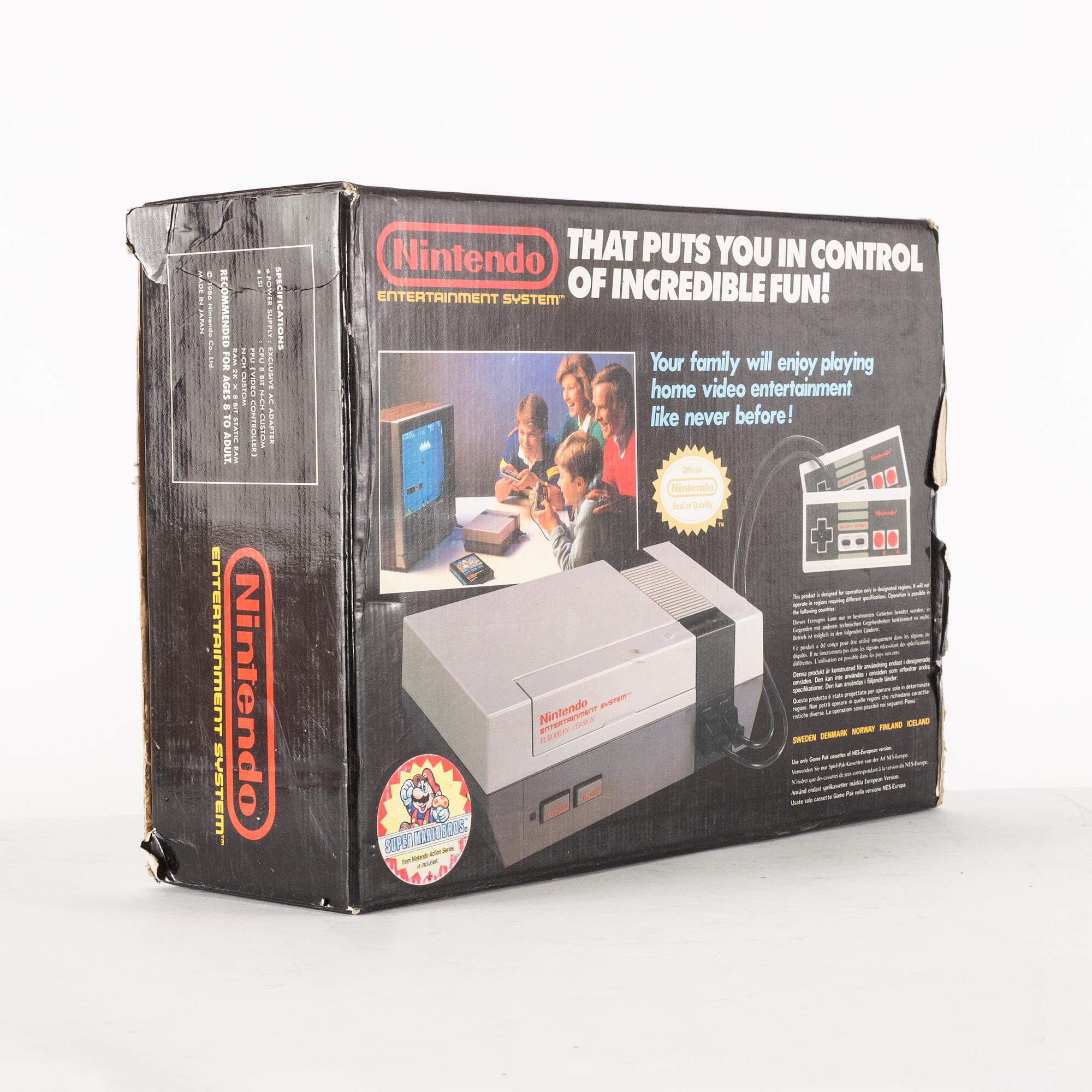 REKLAMSKYLT samt KARTONG, Nintendo 8-bitar, Nintendo 1980-tal.