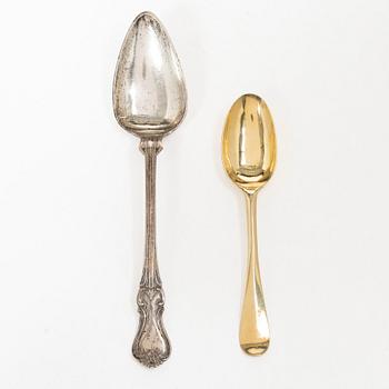 A Swedish silver gilt spoon, and a silver serving spoon, 18-19th Century.