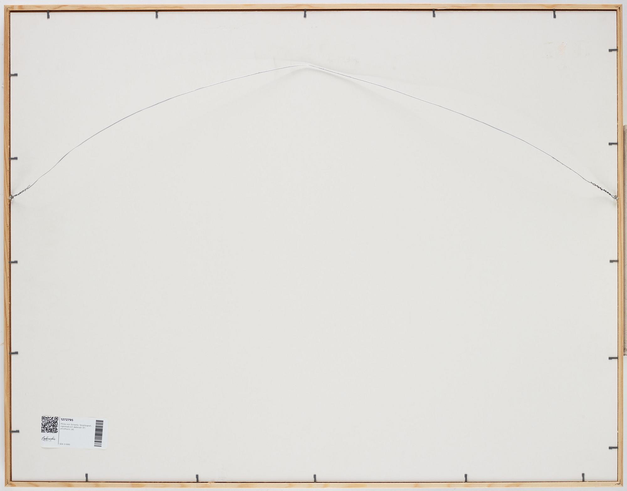 Philip von Schantz, lithograph in color, signed and dated -87, trial proof.