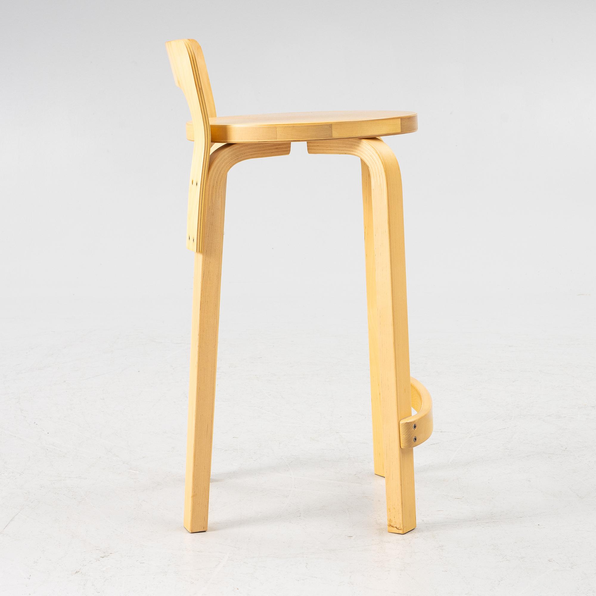 Alvar Aalto, bar stool, K65, Artek, Finland, contemporary production.