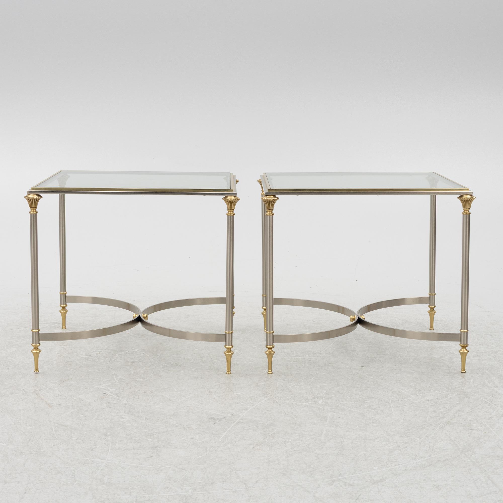 A pair of brass and glass sidetables, mid20th/second half of the 20th century.
