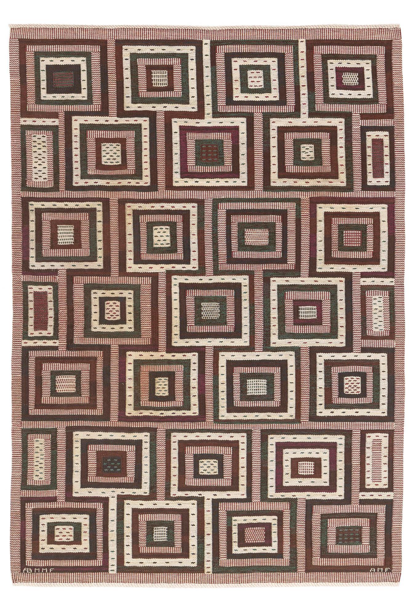 Ann-Mari Forsberg, a carpet, "Tvistrutan", flat weave, c. 275 x 195 cm, signed AB MMF AMF.