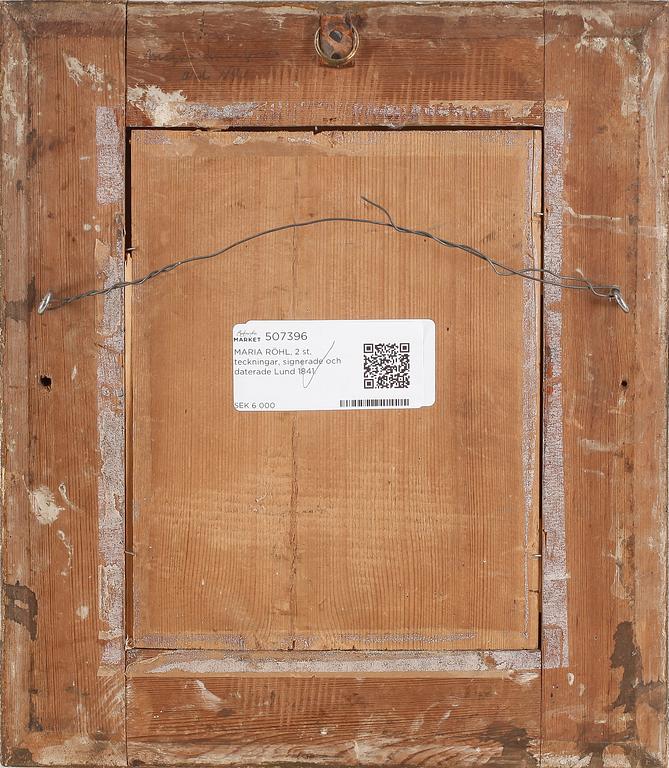 MARIA RÖHL, 2 st, teckningar, signerade och daterade Lund 1841.