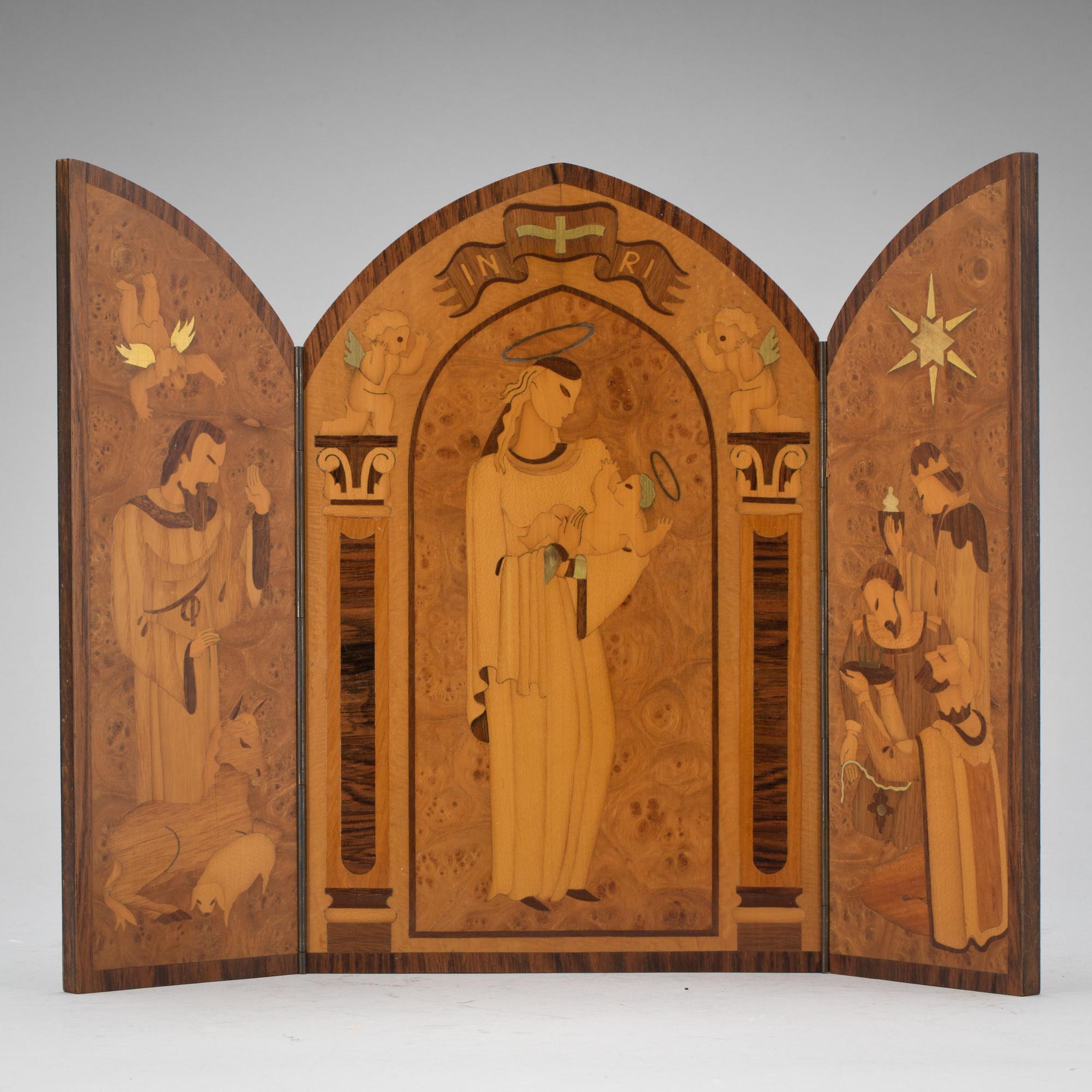 IKON, triptyk. "Jesu födelse". Ej signerad.  1900-talets första hälft.