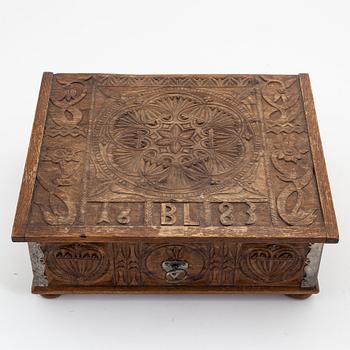 A Swedish baroque oak chest, presumably Westrogothia, dated 1683.