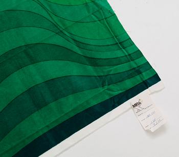 Verner Panton, CURTAINS, 3 PIECES, AND SAMPLERS, 10 PIECES.  Cotton velor. A variety of green nuances and patterns. Verner Panton.