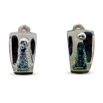 128. Björn Weckström, ÖRHÄNGEN, "Mikronit", silver, akryl. Lapponia 1974.