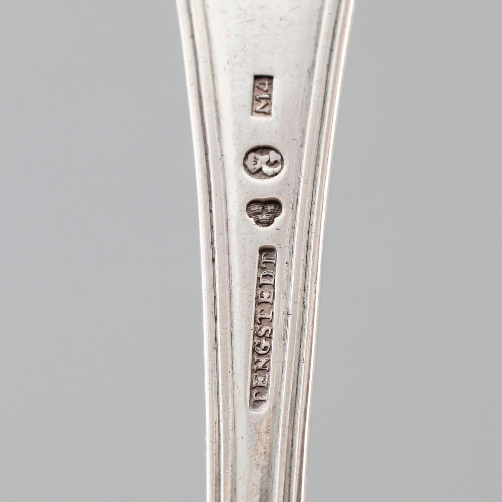 SKEDAR, 5 st samt GAFFEL, silver, svenska stämplar, 1800-tal. Vikt ca 335 gram.