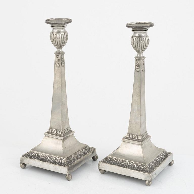 A pair of Swedish pewter candlesticks, mark of Abraham Siljeström, Lidköping 1843.