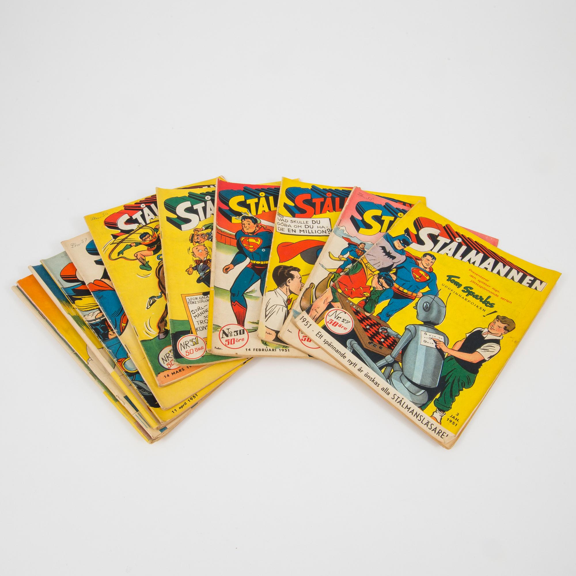 STÅLMANNEN, serietidningar, kompletta årgångar 1950-1953.