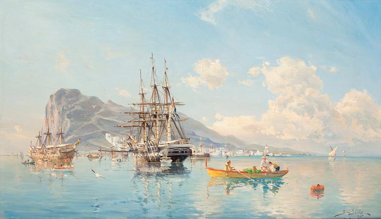 Herman af Sillén, Swedish frigate at anchor in the roadstead off Gibraltar.