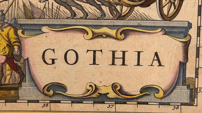 Joan Blaeu, map, colored copper engraving, ca 1635.