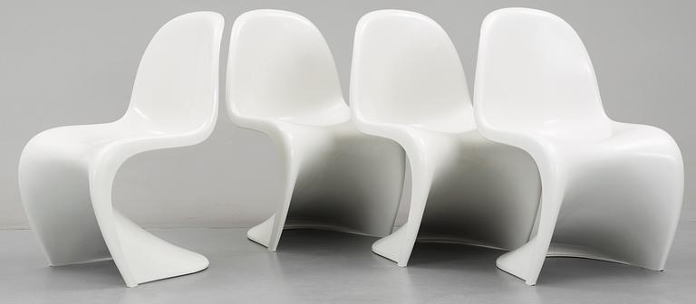 A set of four Verner Panton white plastic chairs 'Panton chair' by Herman Miller 1971-76.