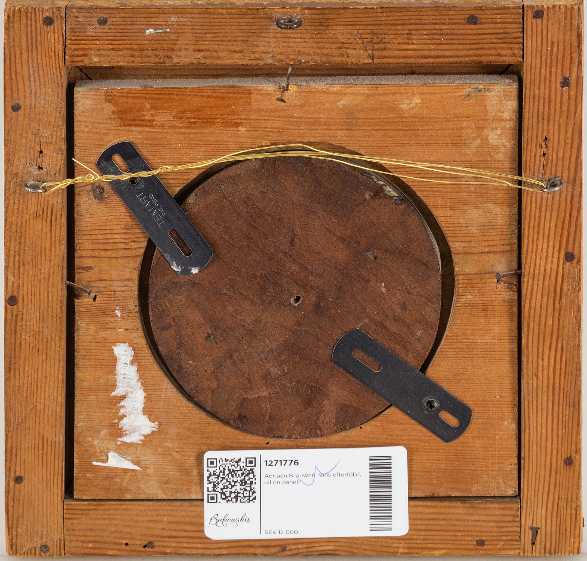 Adriaen Brouwer, follower of, oil on panel.