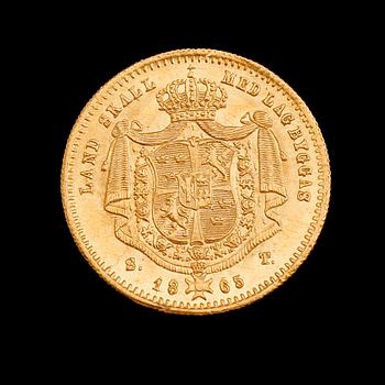 GULDMYNT, Carl XV, 1865. Vikt ca 3 gram.