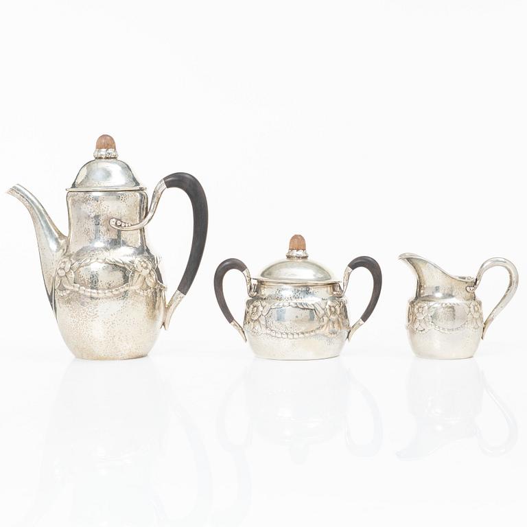 Evald Nielsen, Coffee service, 3 pieces, silver, Denmark 1920.