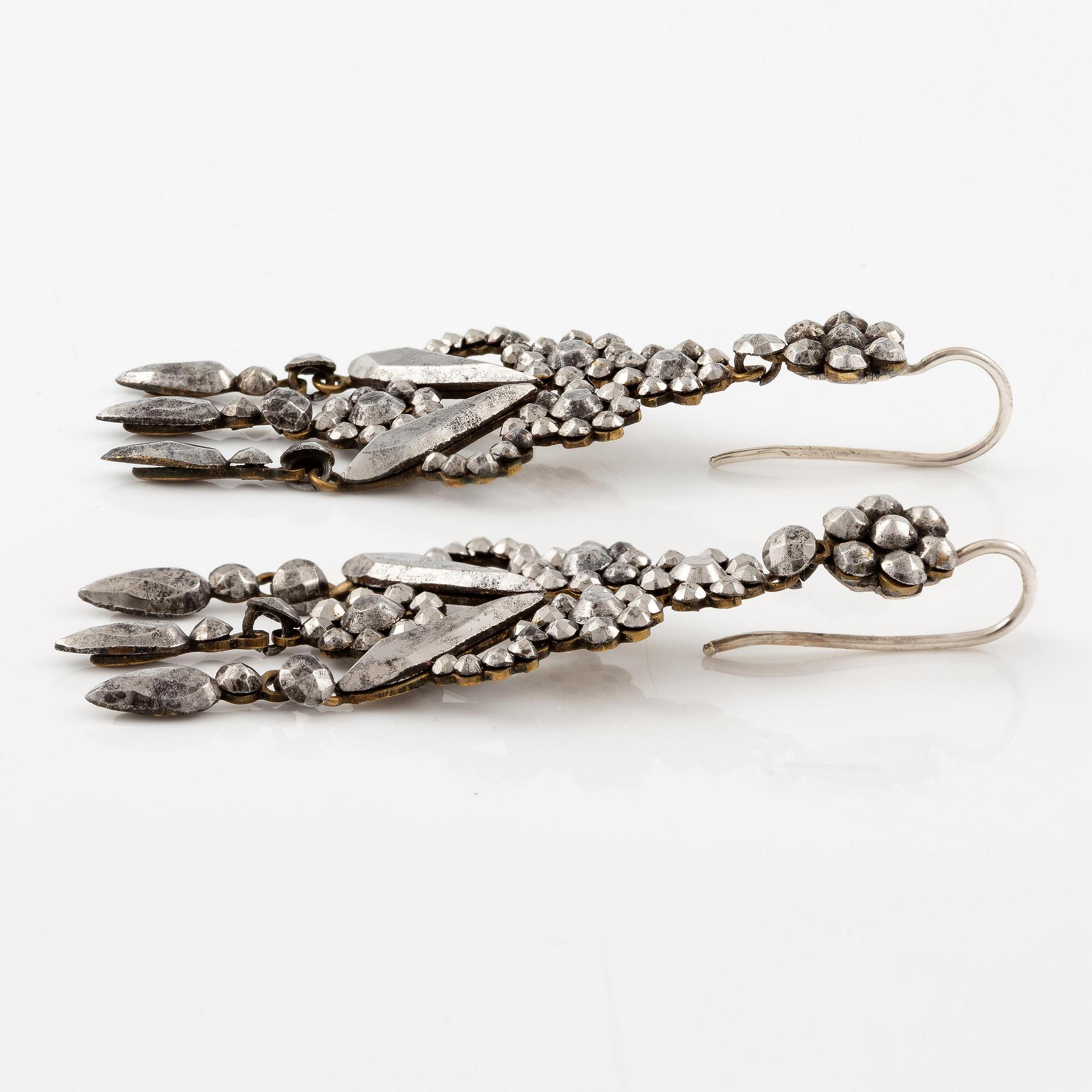 Earrings, a pair, with so-called steel diamonds, 19th century.