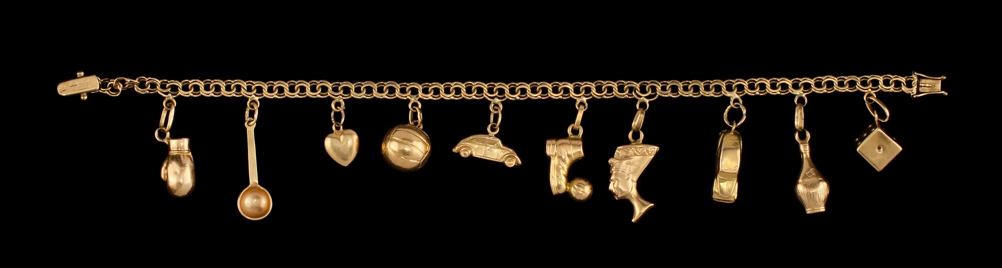 BERLOCKARMBAND, 18k guld, Guldsmedjan Hilden Holger,  Sala, 1964. Vikt 17 g.
