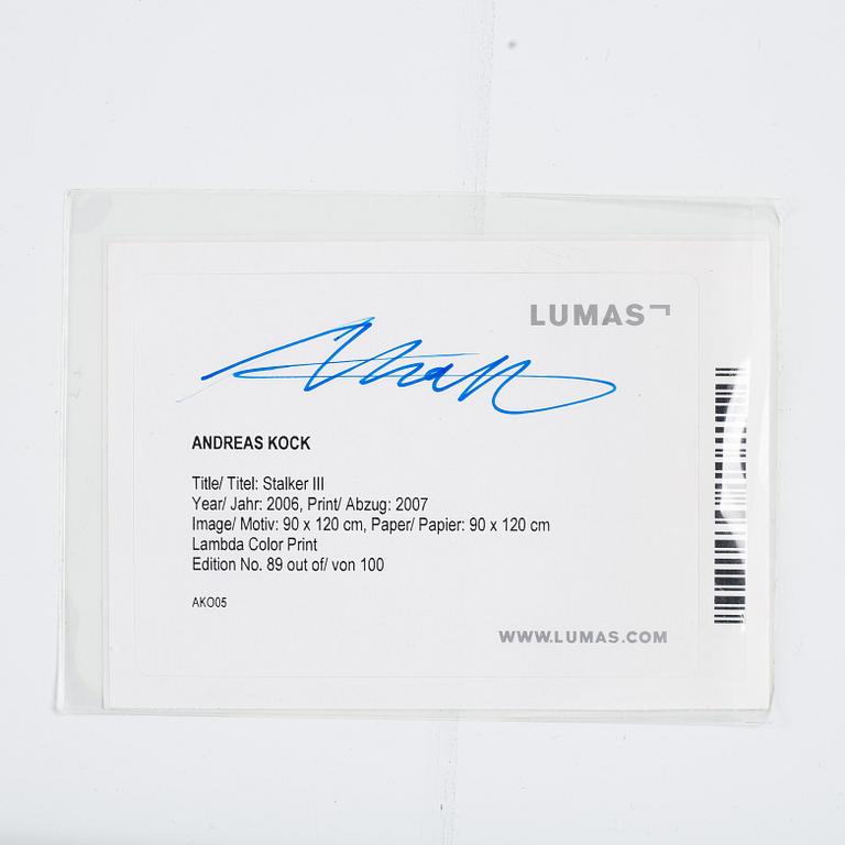 Andreas Kock, photo, signed ed 89/100 on label verso.