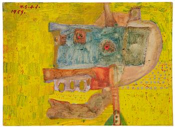 304. Henri Sert, Huvud i profil, gul fond.