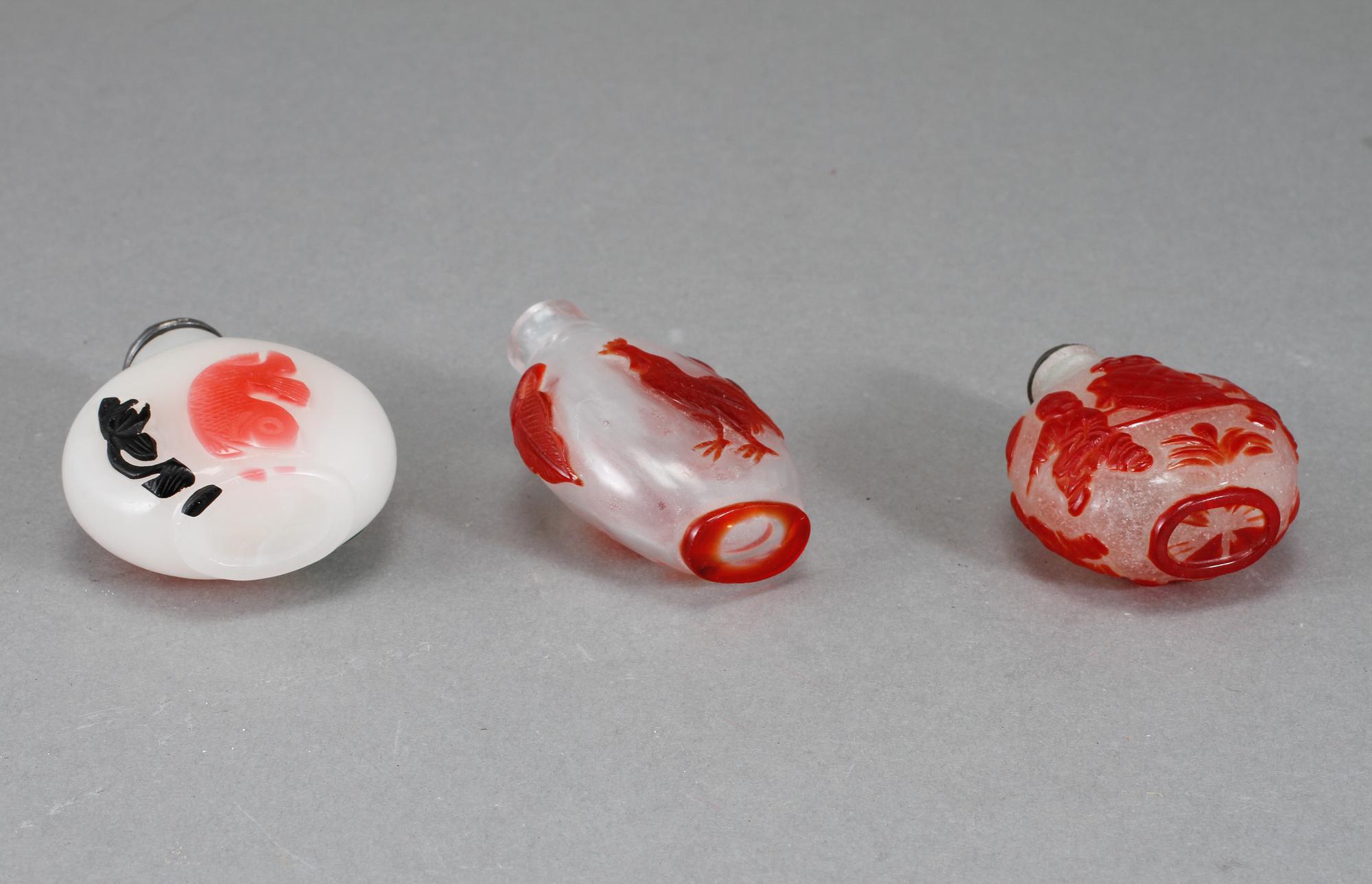SNUSFLASKOR, 3 st, glas, Kina, 1900-tal.