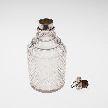 FLASKA, glas, silver, Olof Fredrik Wennerström, S:t Petersburg Ryssland 1800-talets mitt.