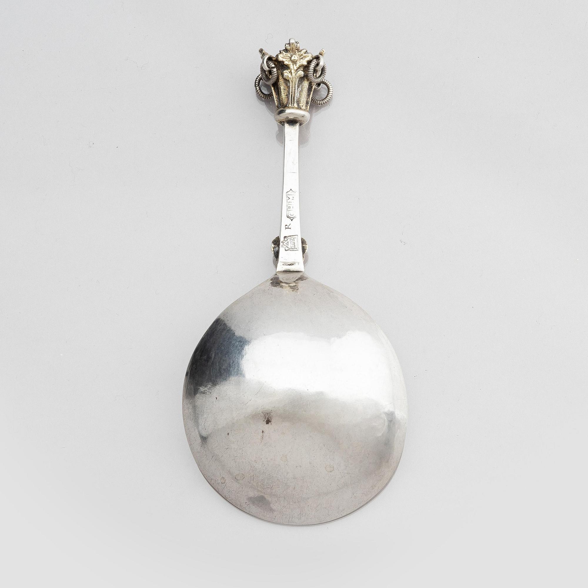 Conrad Heitmüller, sked, delvis förgyllt silver, Nyköping 1775.