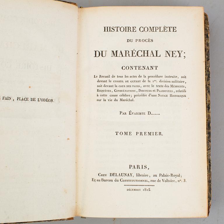 BOK, EVARISTE DUMOLIN; "Histoire du Marechal Ney", 1-2. Paris, 1815, pärmstämpel för Hedvig Elisabeth  Charlotta,