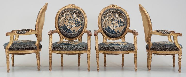 SALONGSGRUPP, 5 delar, Louis XVI-stil, trol. sydeuropa och omkring sekelskiftet 1800/1900.